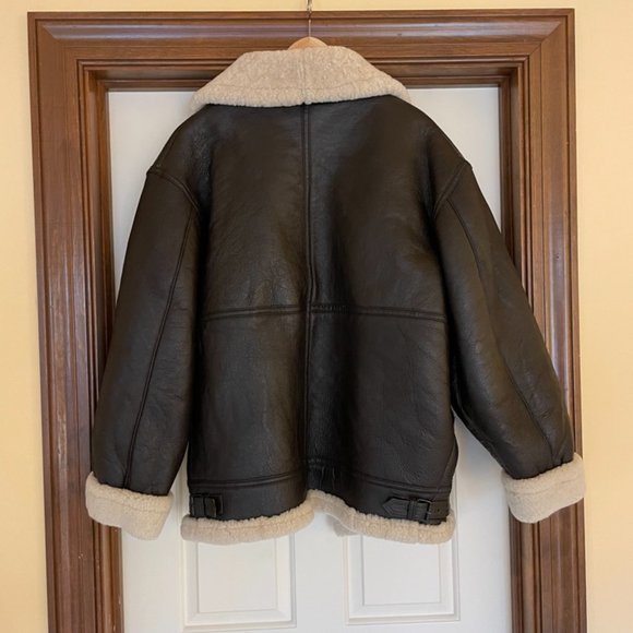 Authentic Vintage Brown Shearling Leather Bomber Jacket - Picture 8 of 12